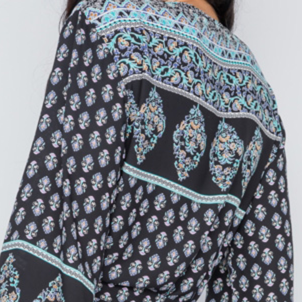 Long Kimono Sleeves Boho Wrap Top - Picture 4 of 7